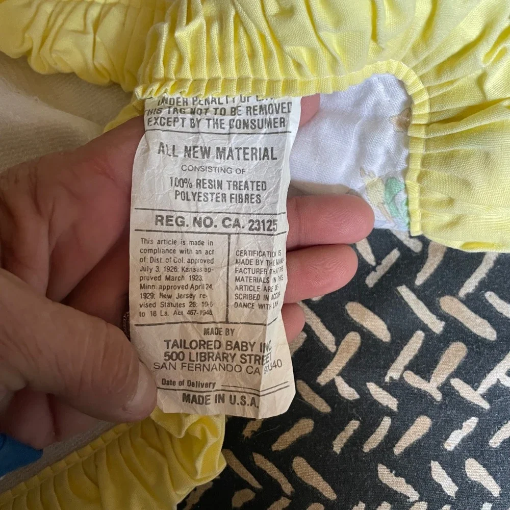 Vintage Bambi Baby Quilt Blanket Yellow‎ Ruffle Trim Nursery Decor 42 x 66